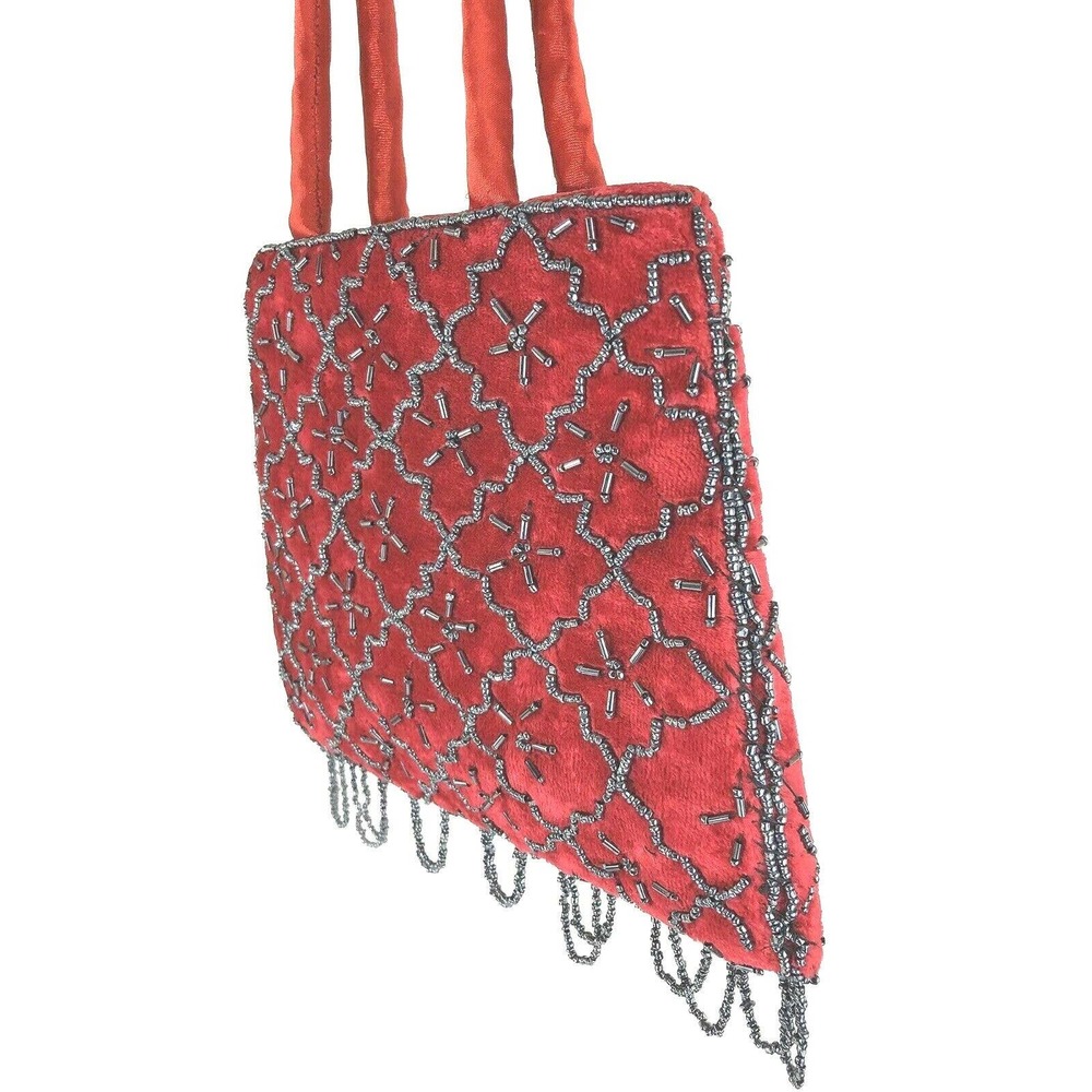 BOHO Handmade Crossbody Bag Red Velvet Handbag with Beadwork NNT - Picture 4 of 6
